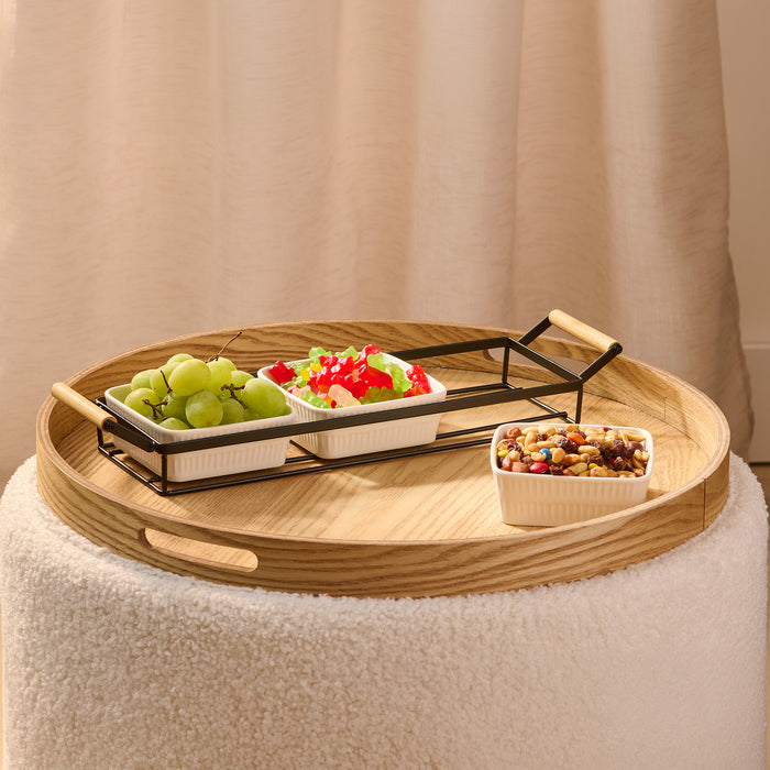 Ceramic Serving Bowls With Tray, 15.4-in × 4.1-in × 2.3-in.