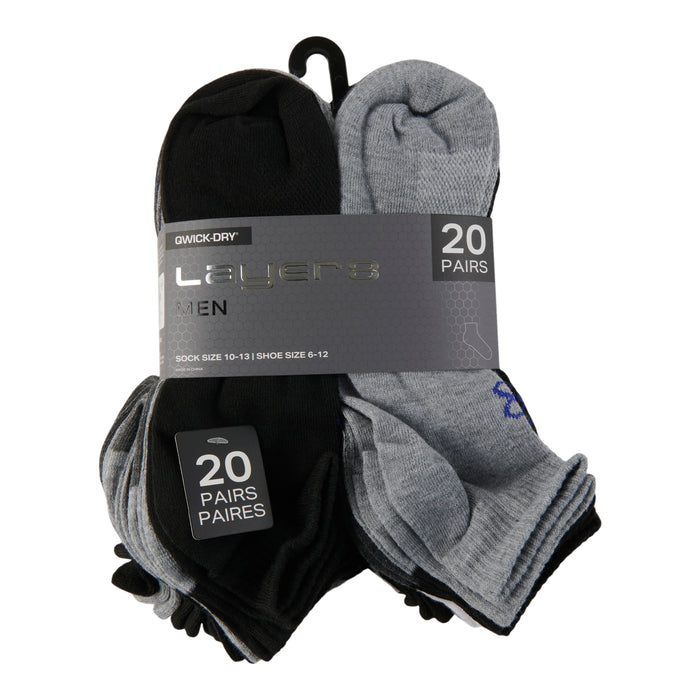 Mi-chaussettes courtes de sport Layer 8 pour hommes, emb. de 20 paires