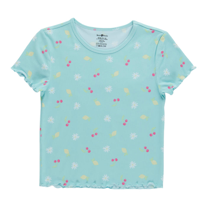 BELLA & BIRDIE Girls' Day Dreamer Printed Ribbed Short Sleeve T-Shirt