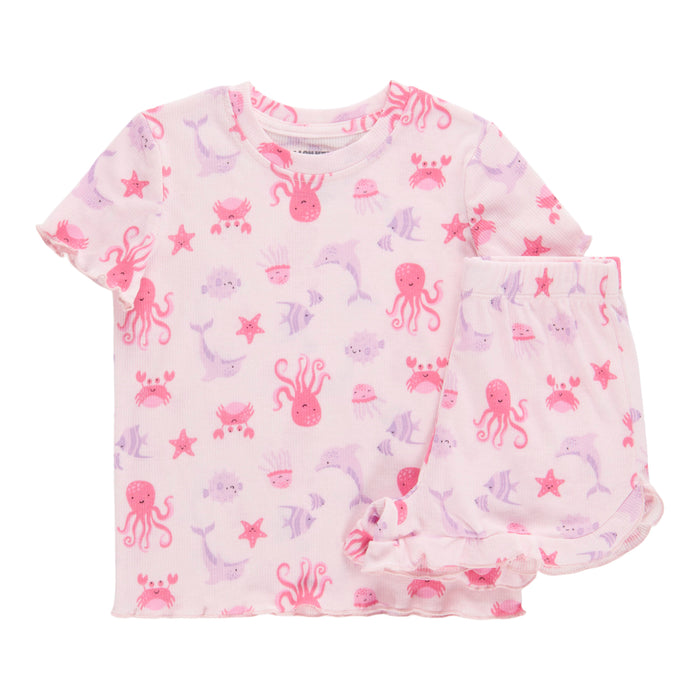 MONKEY BARS Toddler Girls' Printed Ribbed Short Sleeve Pajama Set, 2-Piece