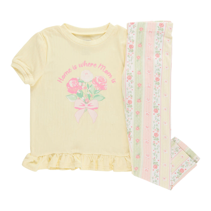 MONKEY BARS Toddler Girls' Mother's Day Printed Short Sleeve Pajama Set, 2-Piece