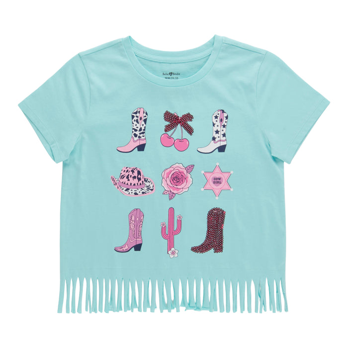 BELLA & BIRDIE Girls' Pool Party Short Sleeve Fringe T-Shirt