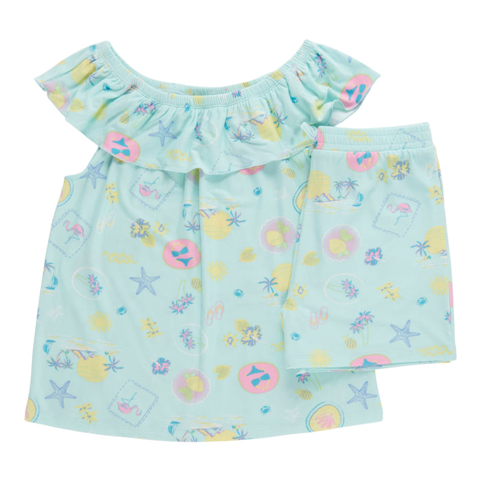 BELLA & BIRDIE Girls' Pool Party Fleece Top and Shorts Set, 2-Piece