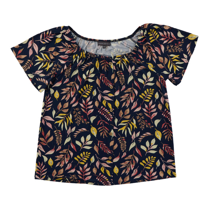 Classic Editions Women's Short Sleeve Top with Button Plackets