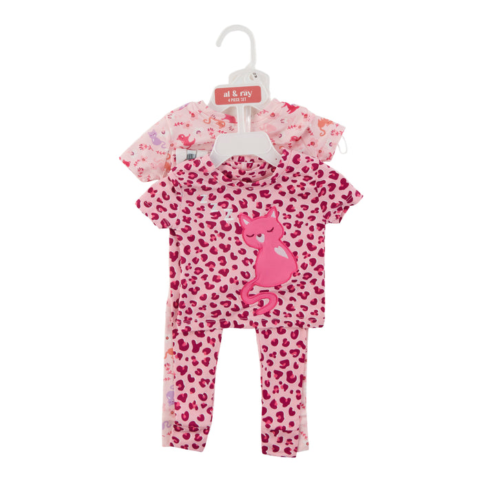 Infant Girls' Printed Short Sleeve Pajama Set, 4-Piece, 12-24 Month