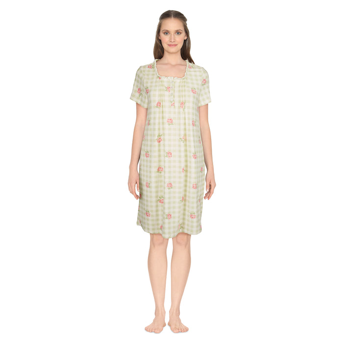 Carisma Women's Printed Short Sleeve Ruffle Nightgown