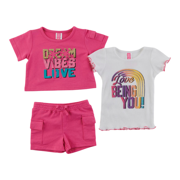 Ensemble imprimé à manches courtes pour bébés filles - 3 pièces, 12 à 24 mois
