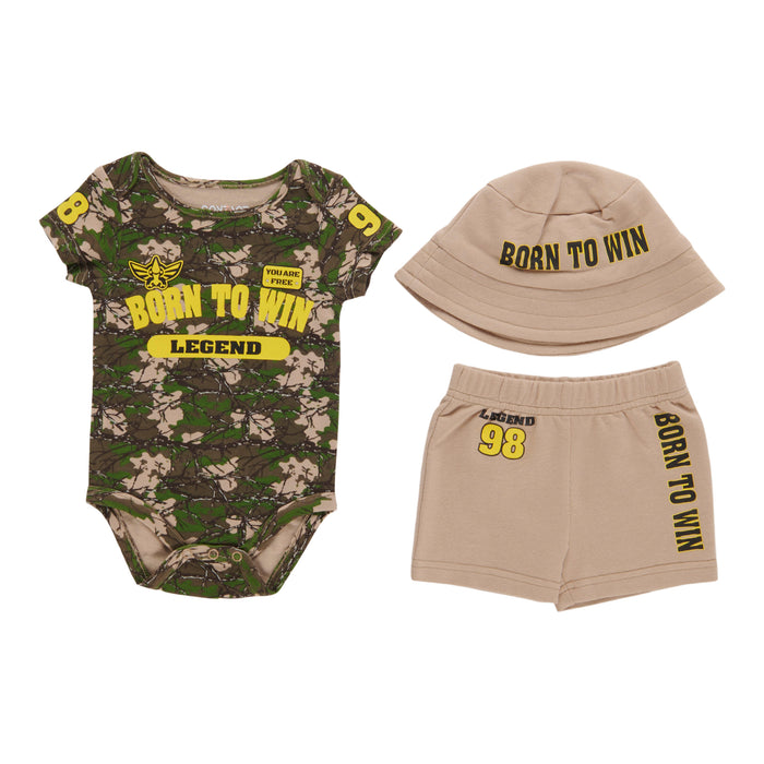 Ensemble cache-couche imprimé à manches courtes avec chapeau unisexe pour bébés, 3 pièces, 0 à 9 mois