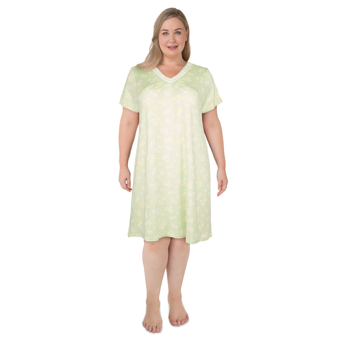Carisma Women's Plus V-Neck Short Sleeve Sleepshirt