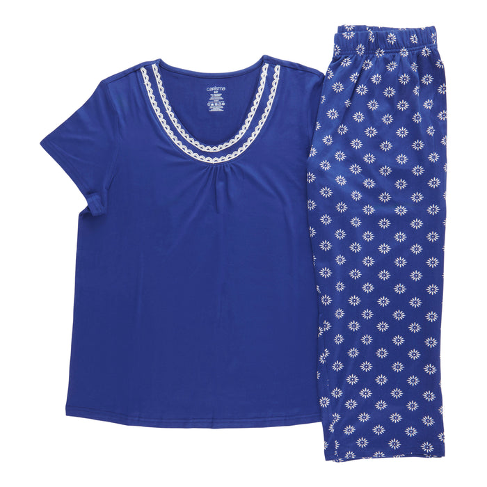 Pyjama avec capri et haut à col en V Carisma pour femmes, 2 pièces