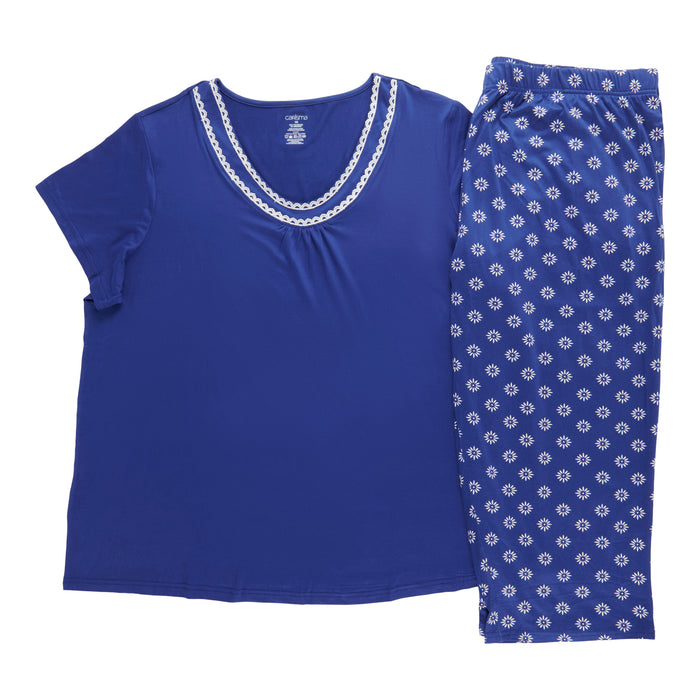 Pyjama avec capri et haut à col en V Carisma taille plus pour femmes, 2 pièces