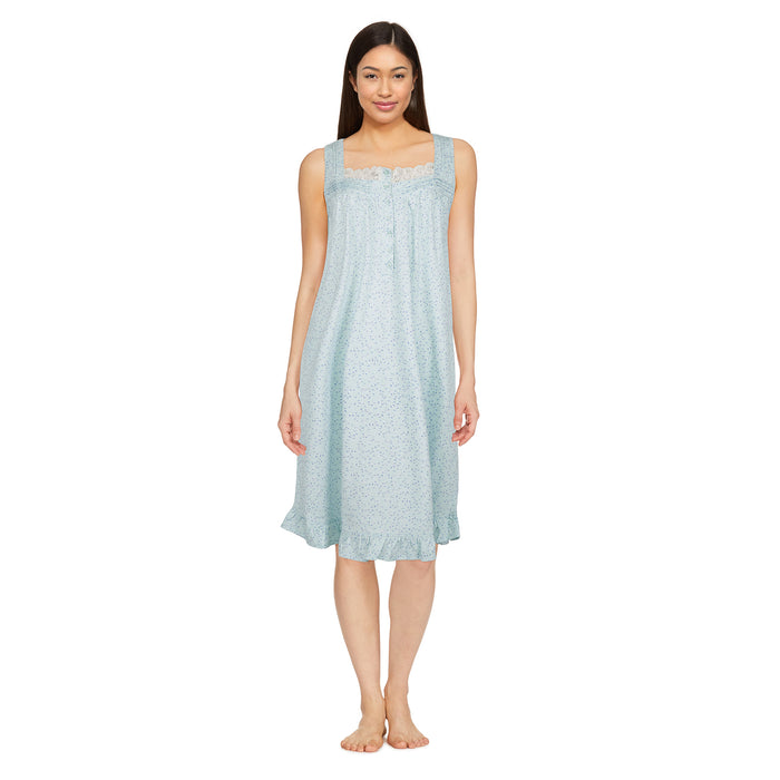 Carisma Women's Cotton Knee-Length Lace Accent Nightgown