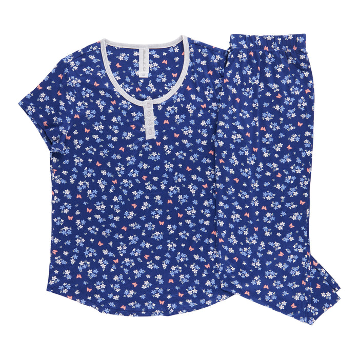 Pyjama avec capri et haut à col dégagé Carisma pour femmes, 2 pièces