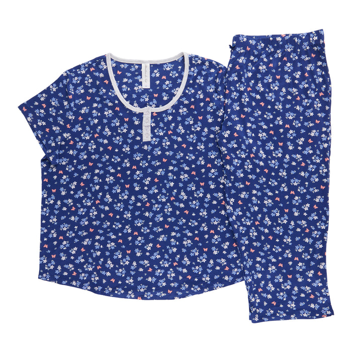 Pyjama avec capri et haut à col dégagé taille plus Carisma pour femmes, 2 pièces