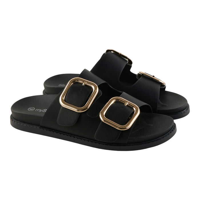 mySTYLE Women's Double Buckle Cushioned Footbeds