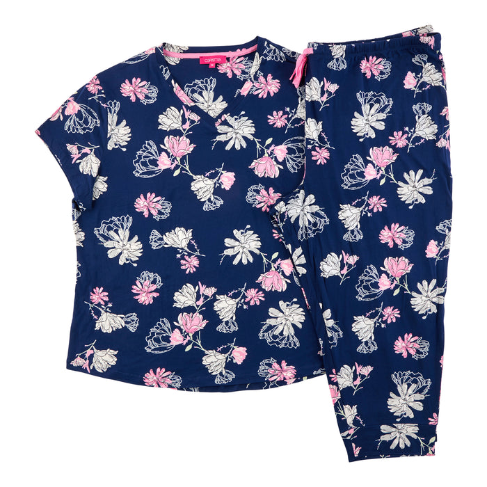 Carisma Women's Plus Novelty Short Sleeve Capri PJ Set, 2-Piece