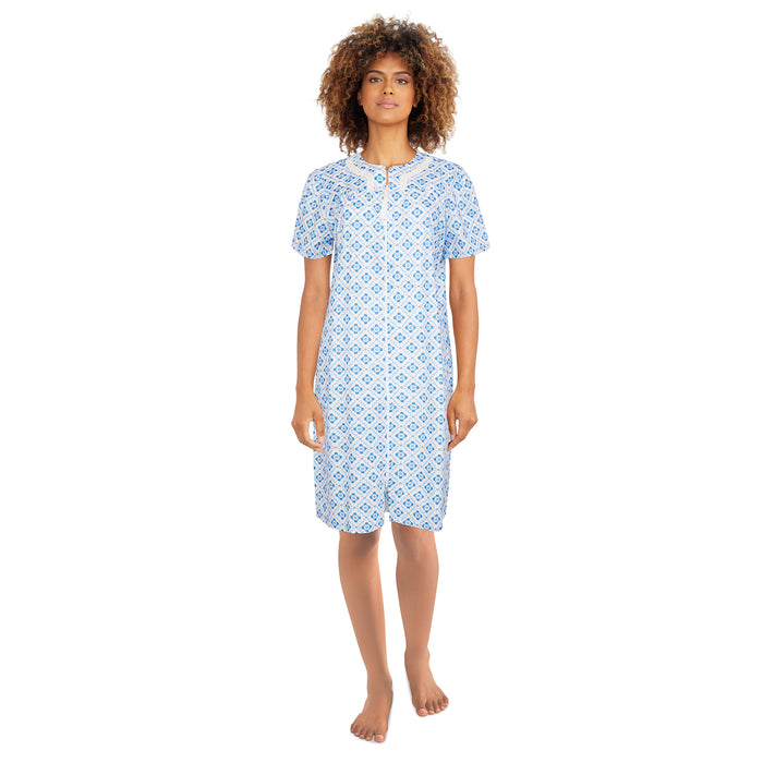 Carisma Women's Printed Front Zip Duster Nightgown