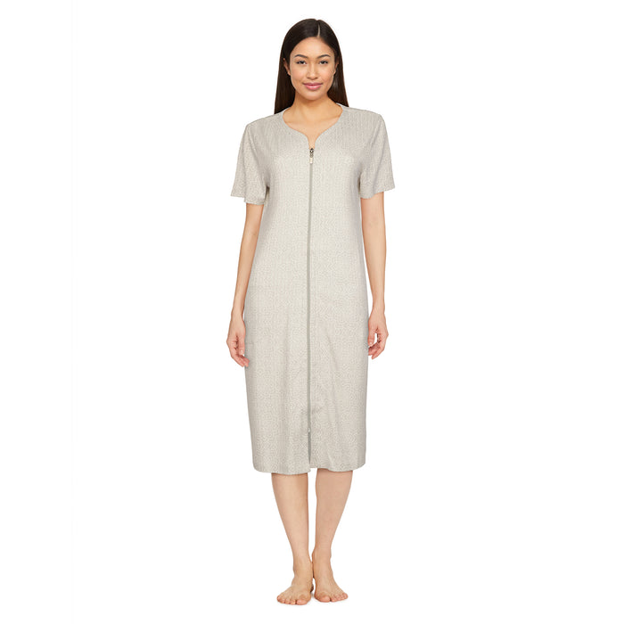 Carisma Women's Short Sleeve Front Zip Duster Nightgown