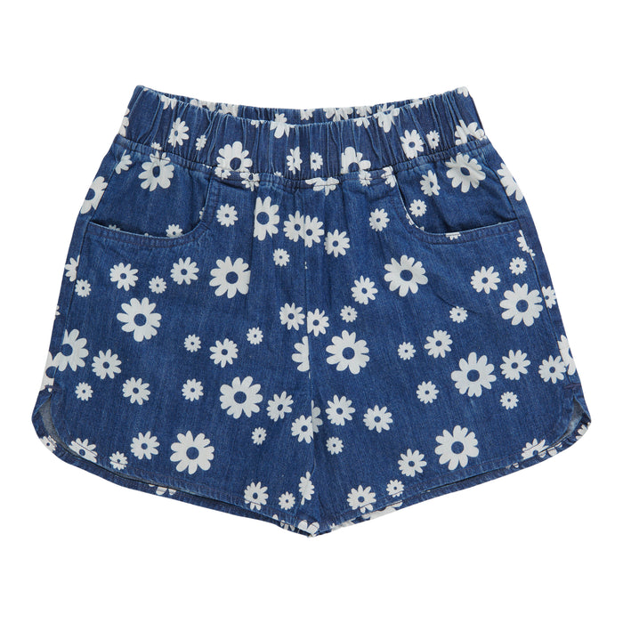 BELLA & BIRDIE Girls' Pool Party Printed Chambray Denim Shorts