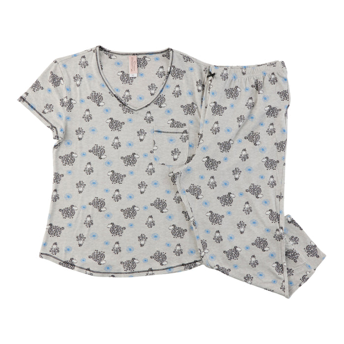 Pyjama avec capri et haut à col en V Carisma pour femmes, 2 pièces