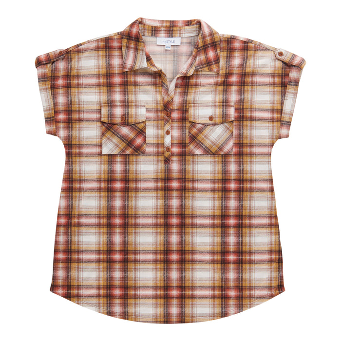 mySTYLE Women's Short Sleeve Collared Top