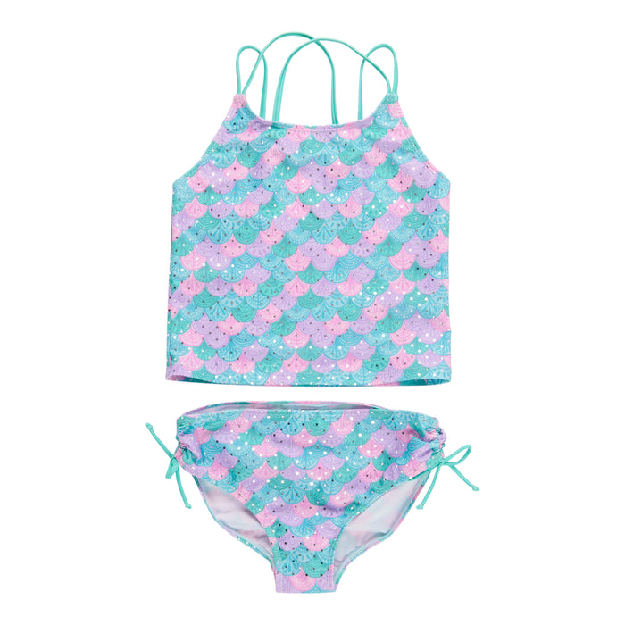 BELLA & BIRDIE Girls' Foil Mermaid Tankini Swimsuit, 2-Piece