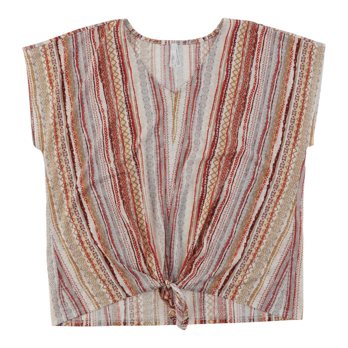 Women's Plus Short Sleeve Printed Tie Front Top