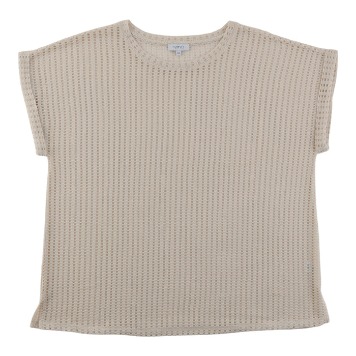 mySTYLE Women's Plus Mesh Roll Sleeve Top