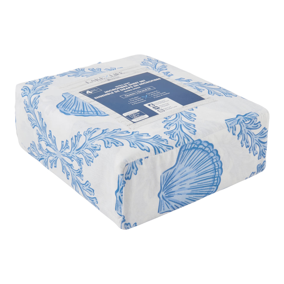 Lot De Draps Boxeur Pottery Barn - Rayure Bleue, 100% Coton Bio, Taille Complète
