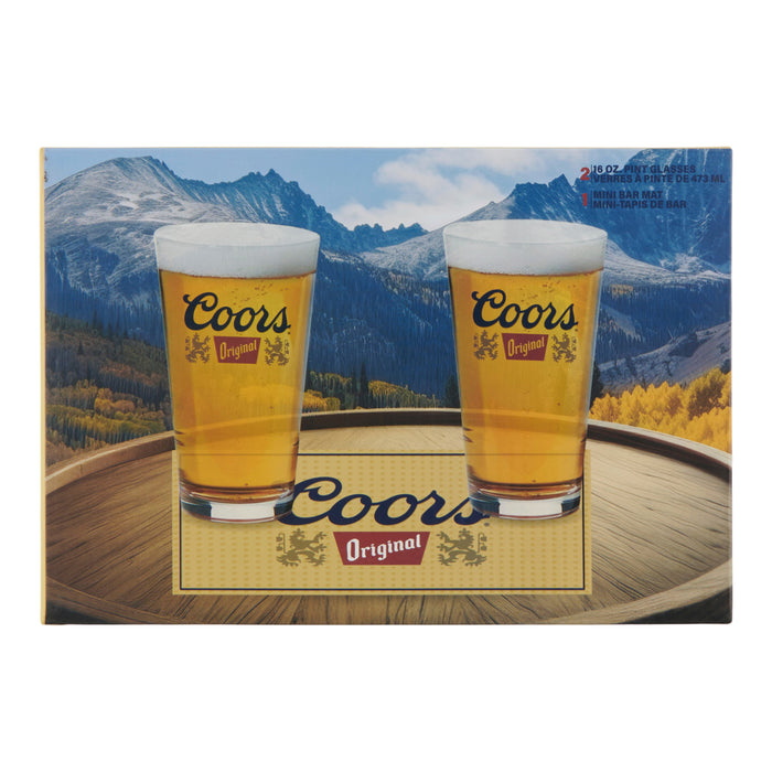 Coors Pints With Bar Mat, 3 Piece