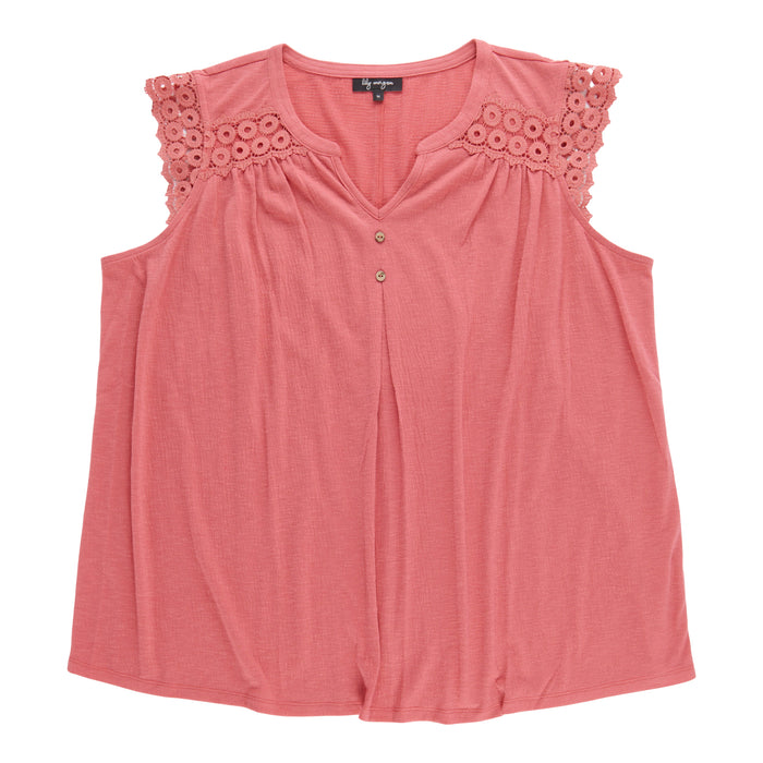 lily morgan Women's Plus Top with Lace Shoulders