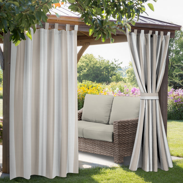Striped Outdoor Tie-Back Curtain with Velcro Tabs, 52-in x 84-in.