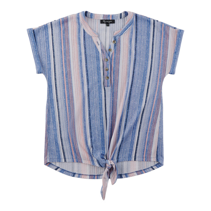 lily morgan Women's Striped Top with Tie-Front