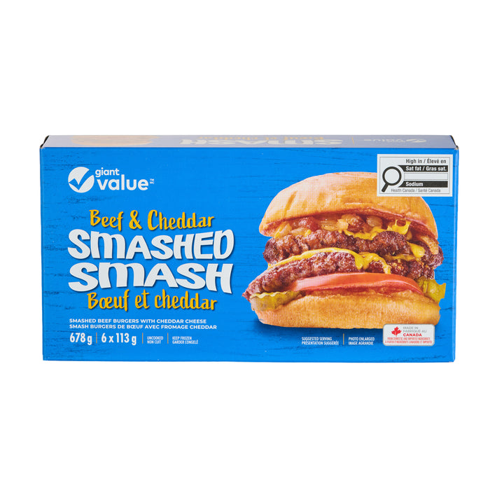 Giant Value Beef & Cheddar Smashed Burger, 6-Pack, 113 g