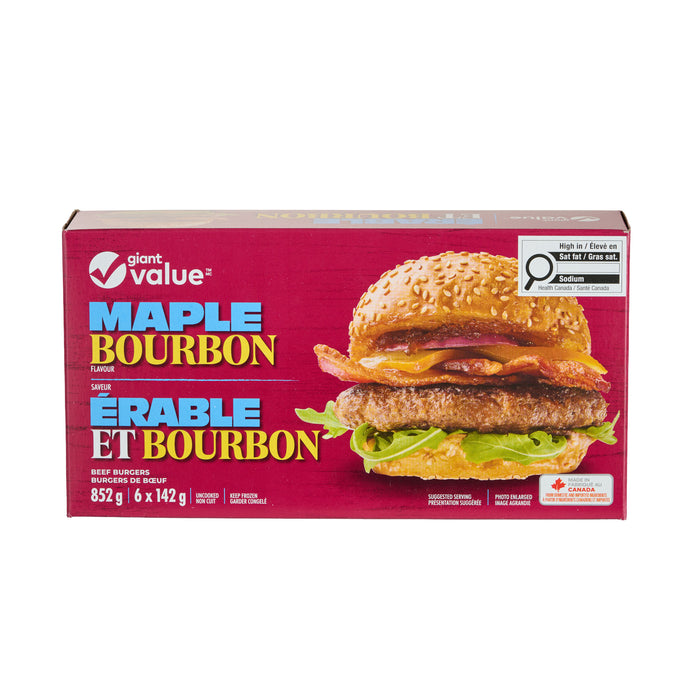 Giant Value Maple Bourbon Flavour Beef Burger, 6-Pack, 142 g
