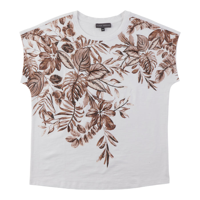 T-shirt imprimé en tissu de laine grossière Classic Editions pour femmes