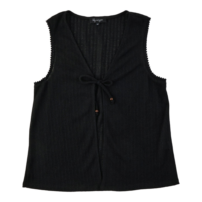 lily morgan Women's Pointelle Vest with Tie-Front
