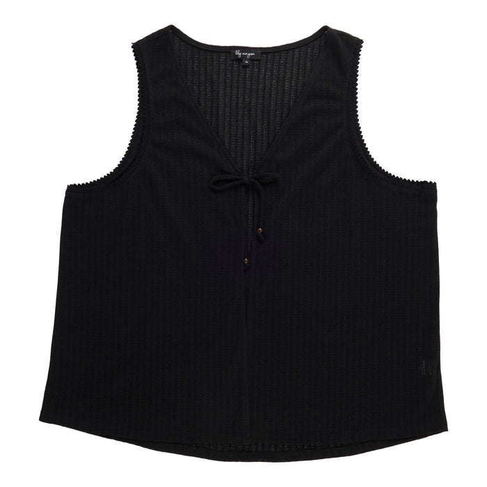 lily morgan Women's Plus Pointelle Vest with Tie-Front