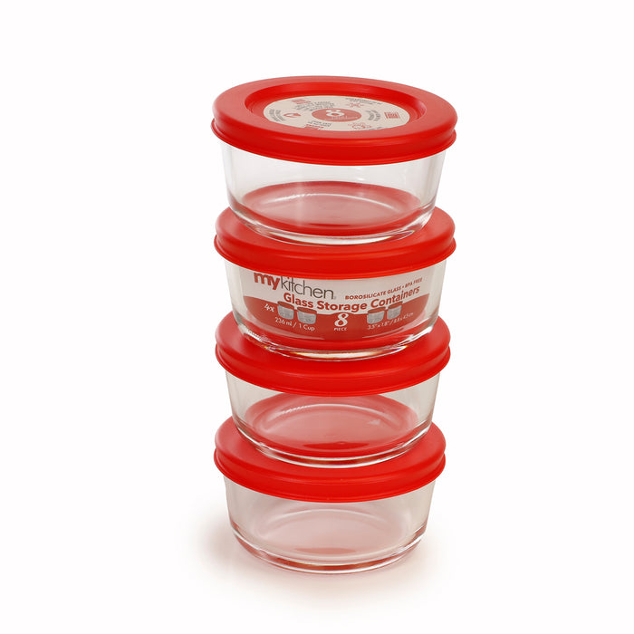 Round Glass Storage Containers, 8 Piece