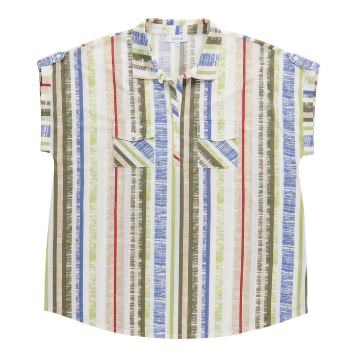 mySTYLE Women's Plus Printed Collared Top
