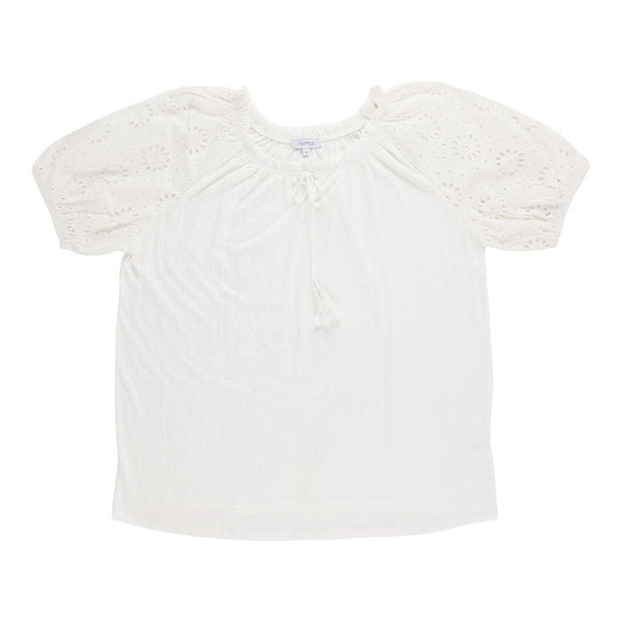 mySTYLE Women's Plus Puff Sleeve Top with Trim