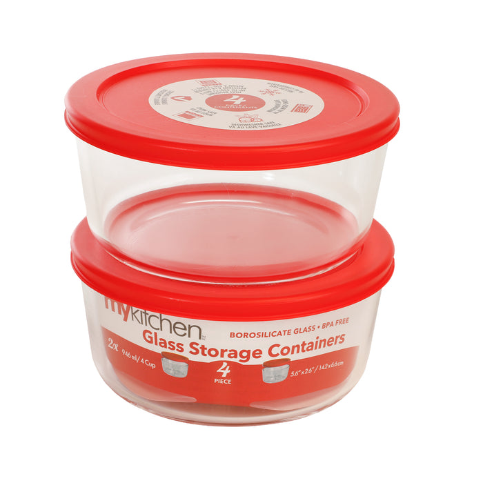 Round Glass Storage Containers, 4 Piece