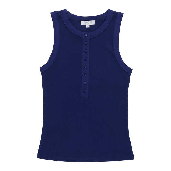 mySTYLE Women's Ribbed Henley Tank Top