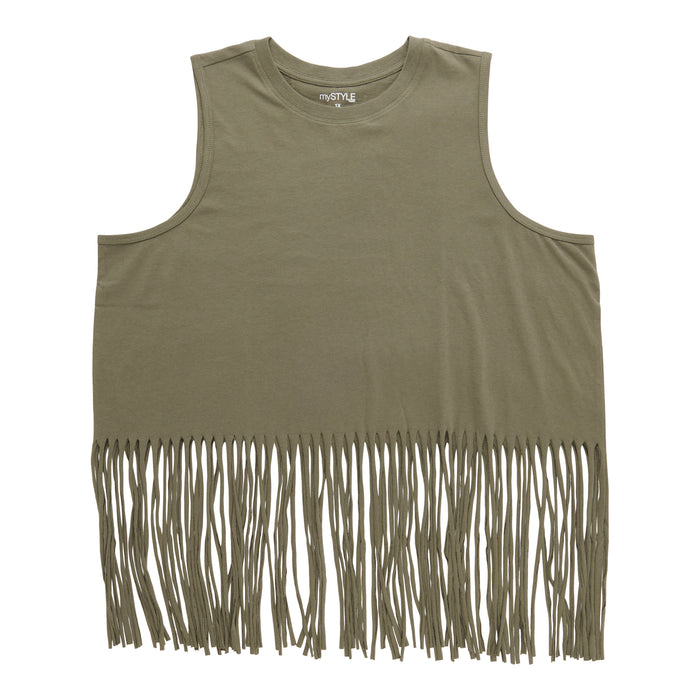 mySTYLE Women's Plus Fringe Tank Top