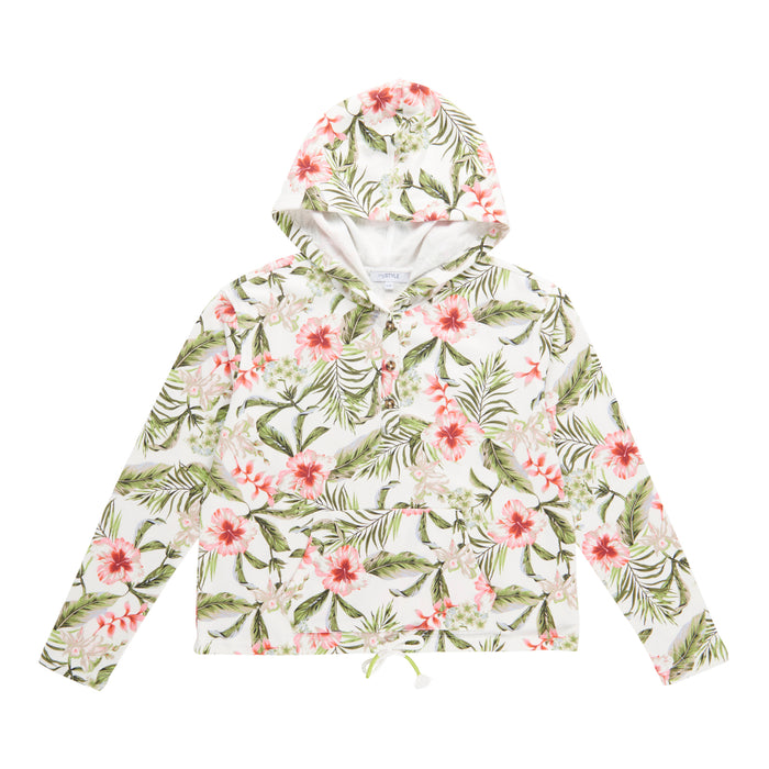 mySTYLE Women's Printed French Terry Hoodie with Buttons