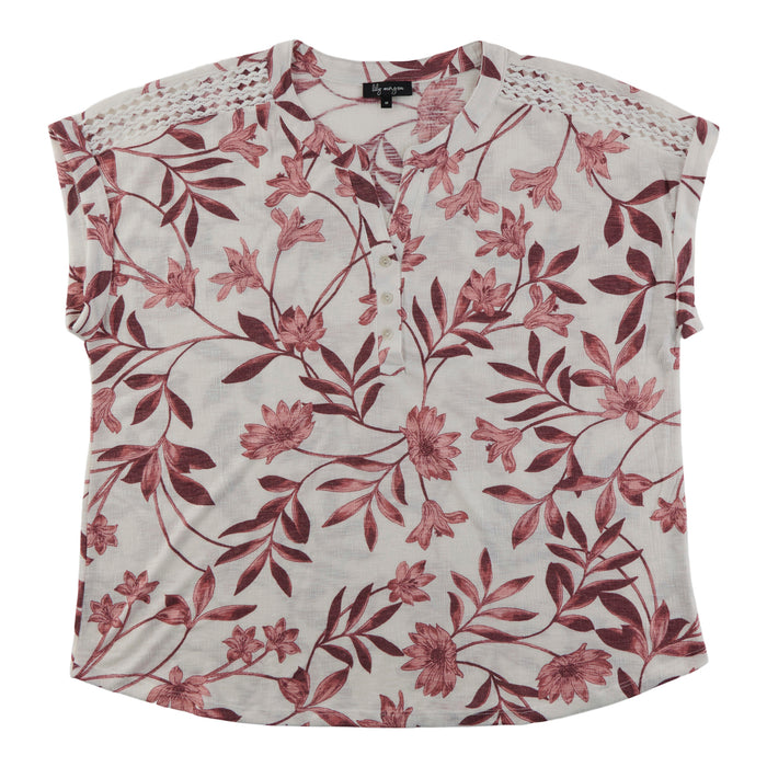lily morgan Women's Plus Printed Top with Trim Detailing