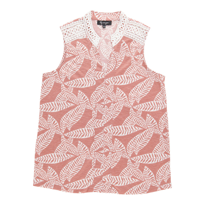 lily morgan Women's Nehru Collar Top with Lace Detailing