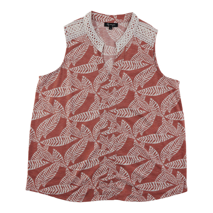 lily morgan Women's Plus Nehru Collar Top with Lace Detailing