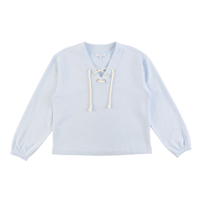 mySTYLE Women's French Terry Lace-Up Sweater