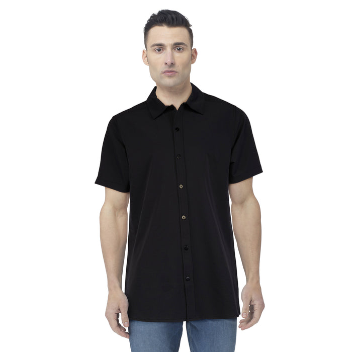 Modern Ridge Men's Textured Woven Short Sleeve Button-Up Shirt
